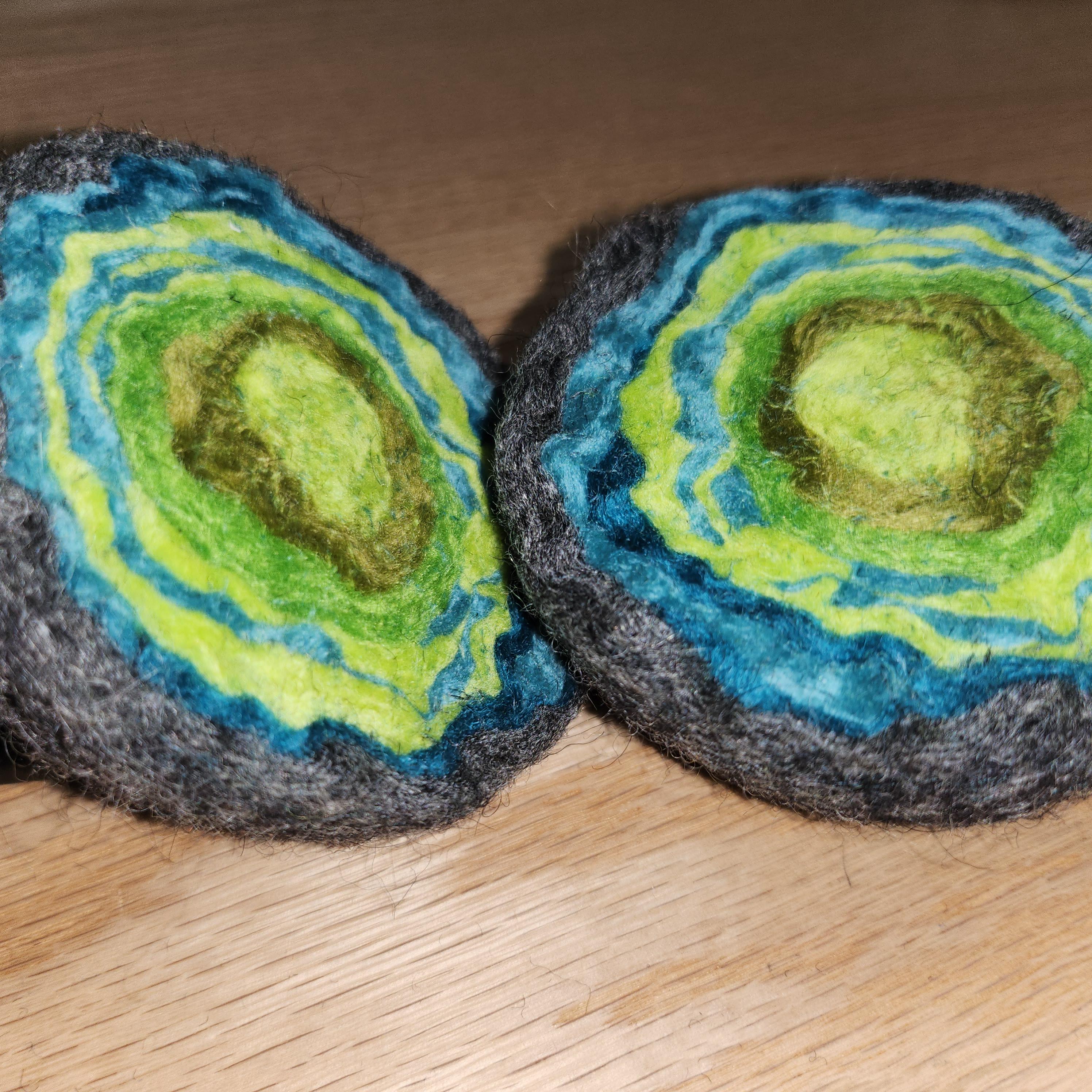 Wool geode pincushion, hand felted merino and Icelandic in aqua green, gemstone pin cushion, handmade by me in Arkansas