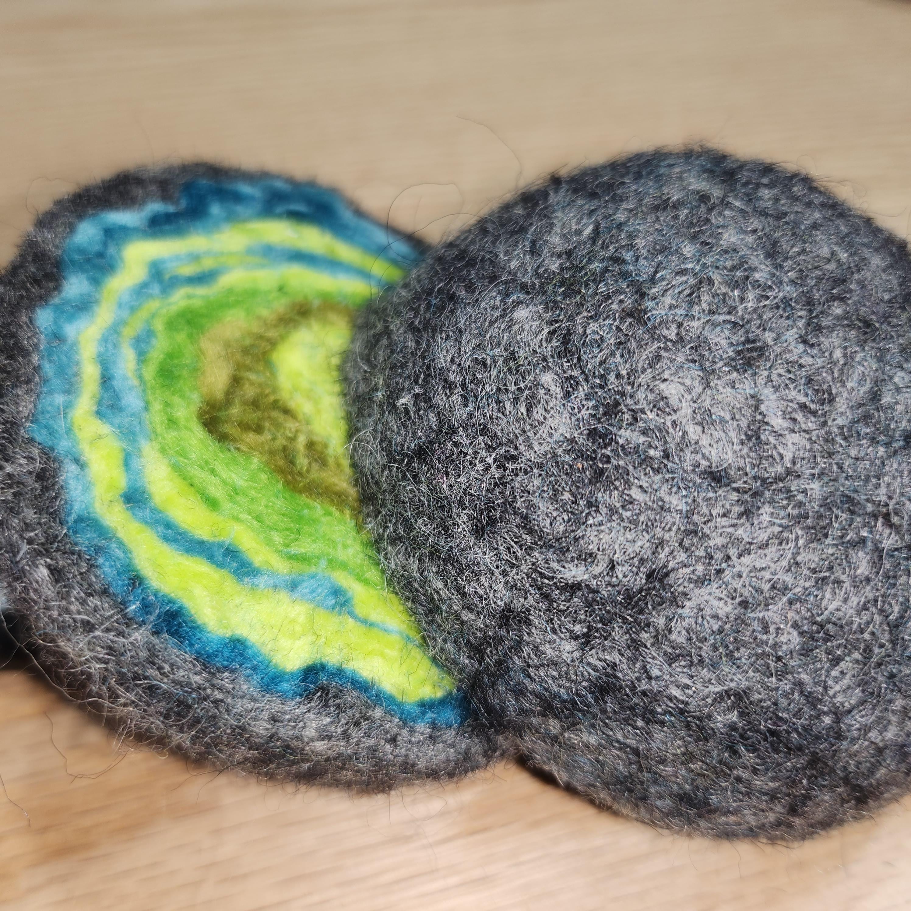 Wool geode pincushion, hand felted merino and Icelandic in aqua green, gemstone pin cushion, handmade by me in Arkansas