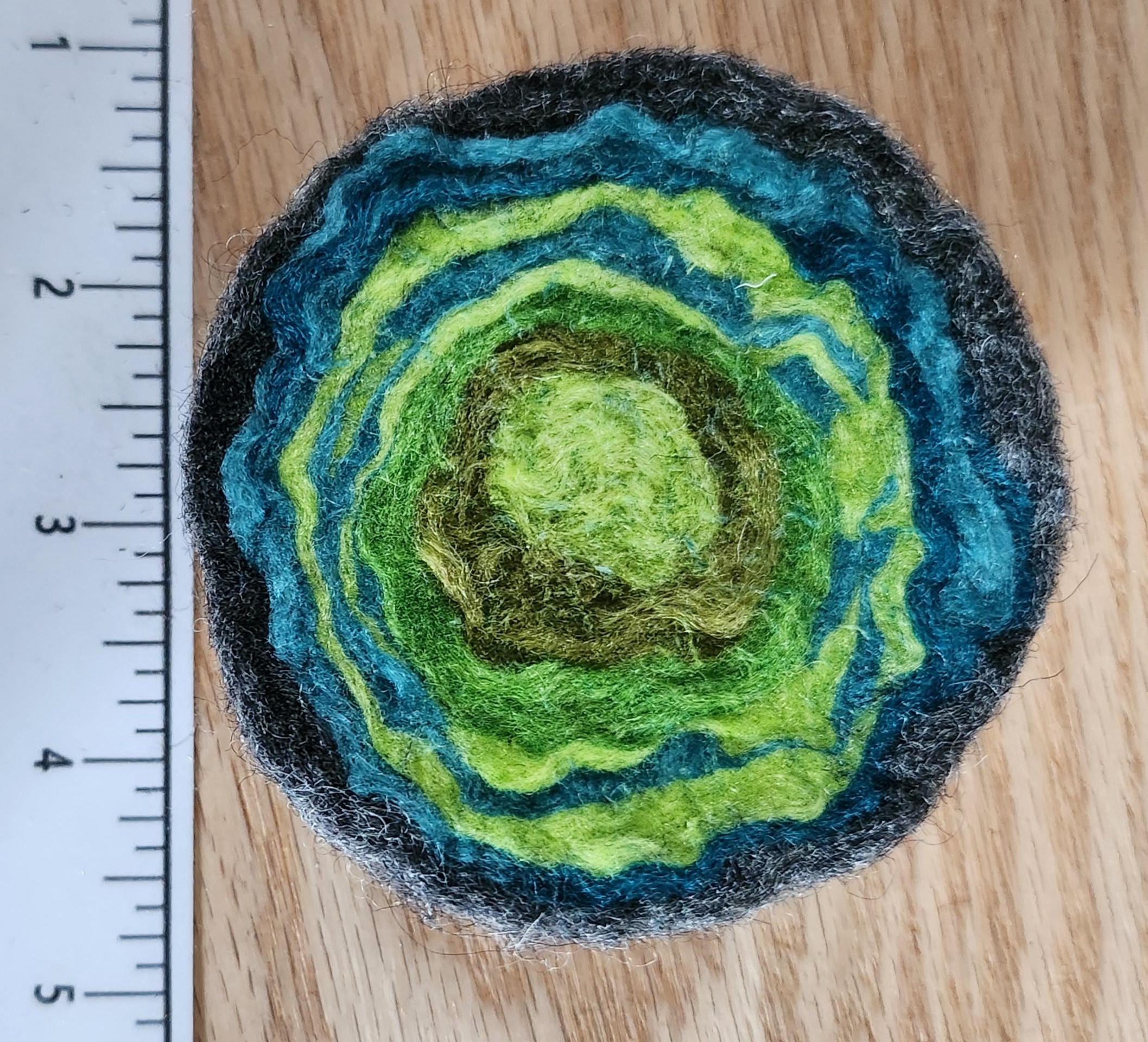 Wool geode pincushion, hand felted merino and Icelandic in aqua green, gemstone pin cushion, handmade by me in Arkansas