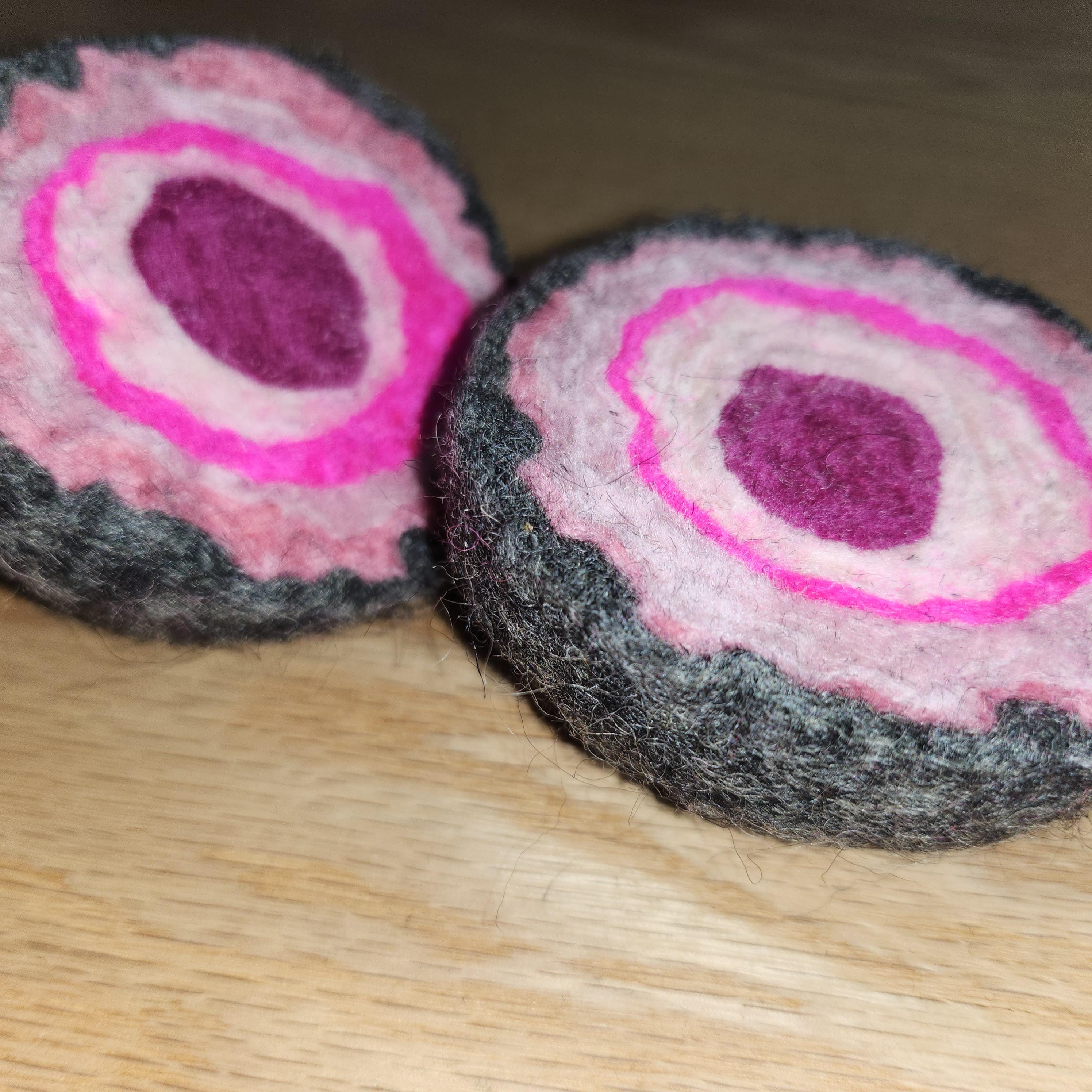Wool geode pincushion, hand felted merino and Icelandic in pinks, gemstone pin cushion, handmade by me in Arkansas