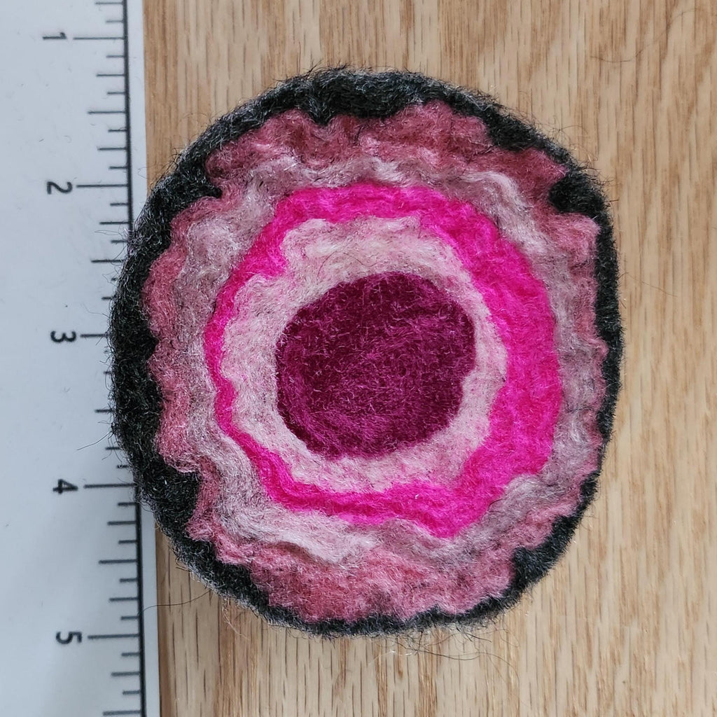 Wool geode pincushion, hand felted merino and Icelandic in pinks, gemstone pin cushion, handmade by me in Arkansas