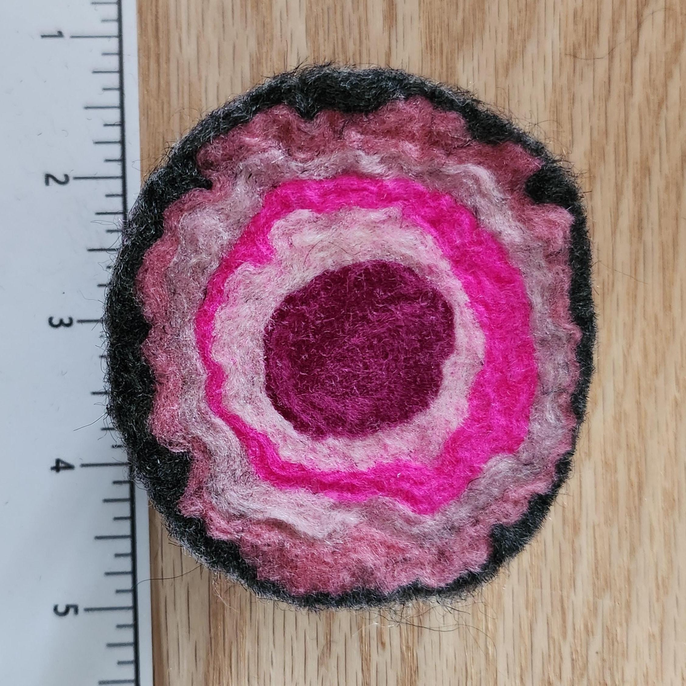 Wool geode pincushion, hand felted merino and Icelandic in pinks, gemstone pin cushion, handmade by me in Arkansas