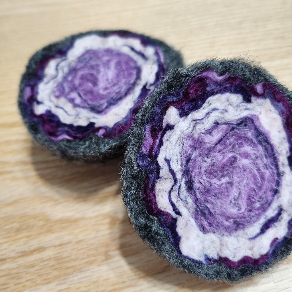 Wool geode pincushion, hand felted merino and Icelandic in purples, amethyst gemstone pin cushion, handmade by me in Arkansas