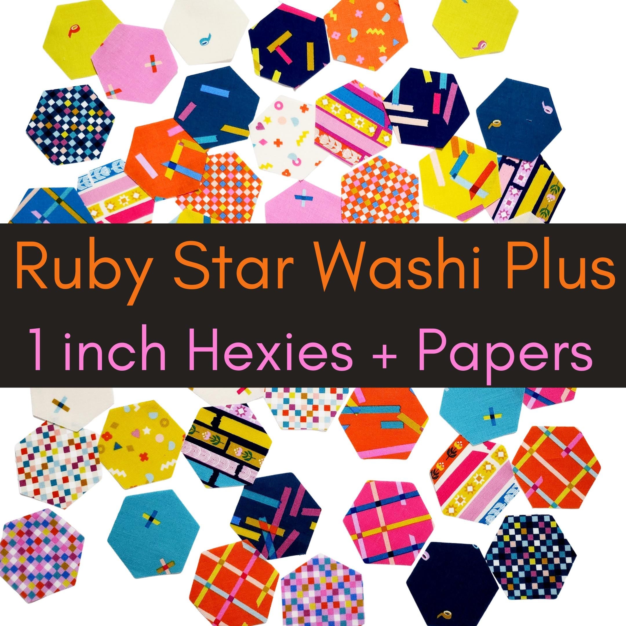 Ruby Star Society Hexies Washi Plus 1-inch Precut Fabric Hexagons & Templates for EPP 42pc. Rashida Coleman Hale English Paper Piecing precut fabric shapes