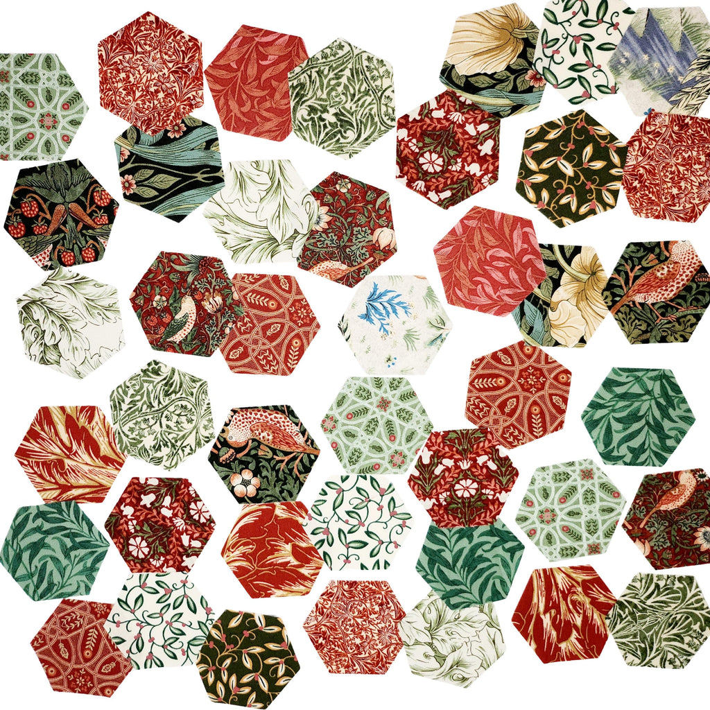 Morris & Co Hexies for English Paper Piecing: Cotswold 1-inch Hexagons + Paper Templates 42Pcs Christmas EPP