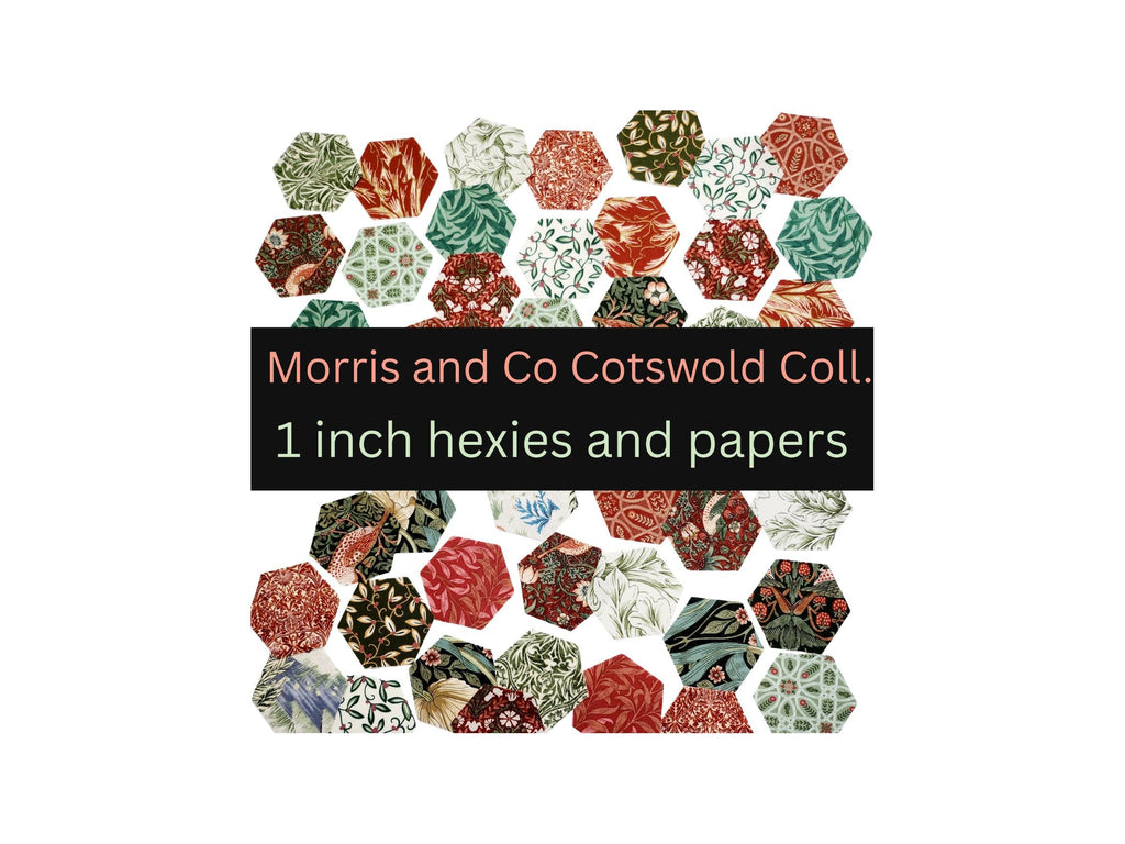 Morris & Co Hexies for English Paper Piecing: Cotswold 1-inch Hexagons + Paper Templates 42Pcs Christmas Holiday EPP