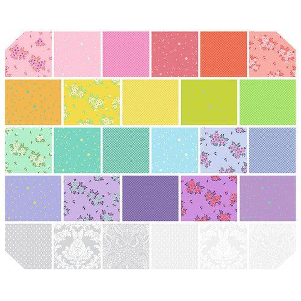 EPP kit Tula Pink True Colors 2025 Hexies: 42 diecut 1-inch Fabric hexagons + Paper Templates