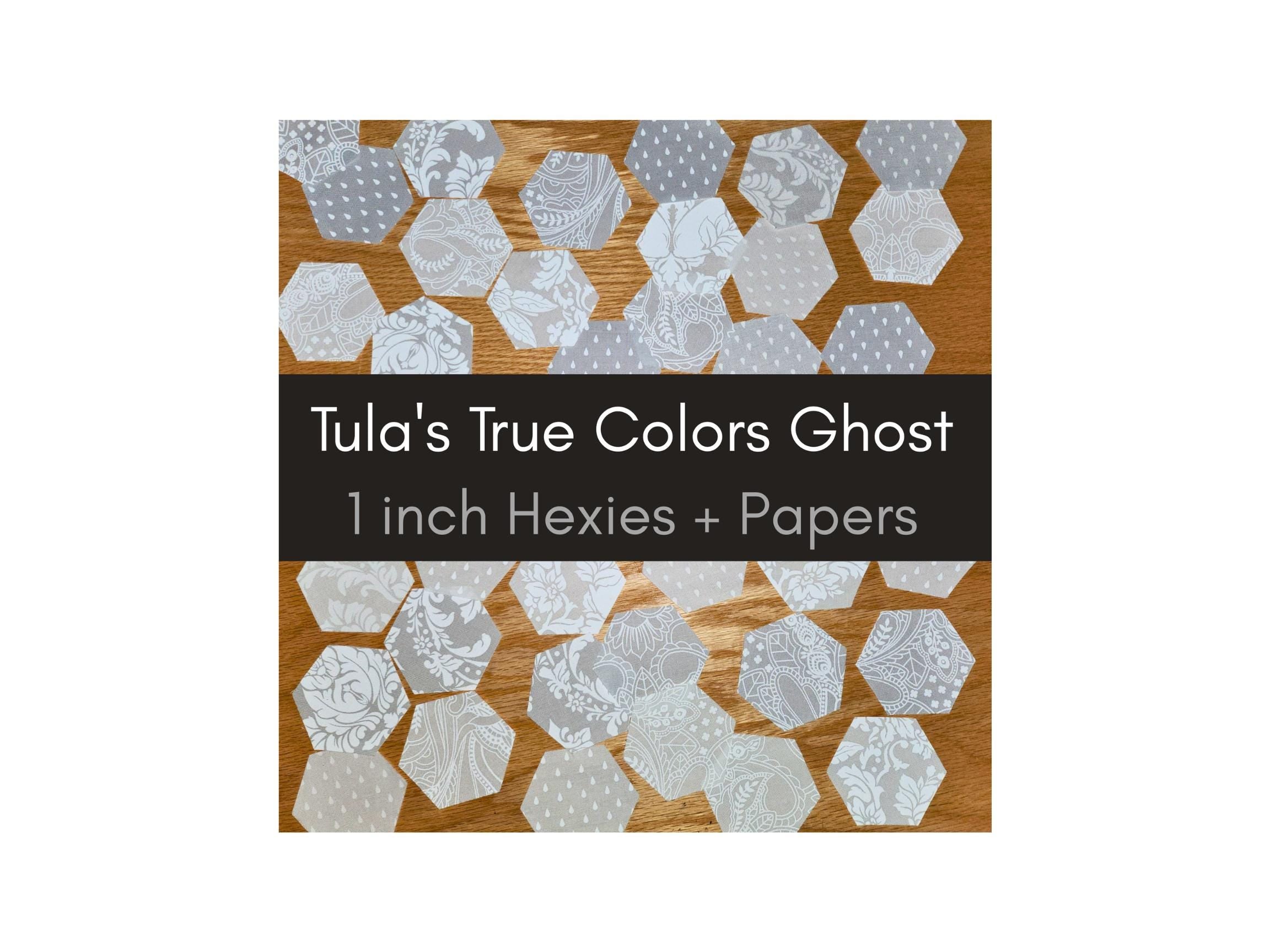 EPP kit Tula Pink True Colors 2025 Ghost Only Hexies: 42 diecut 1-inch Fabric hexagons + Paper Templates
