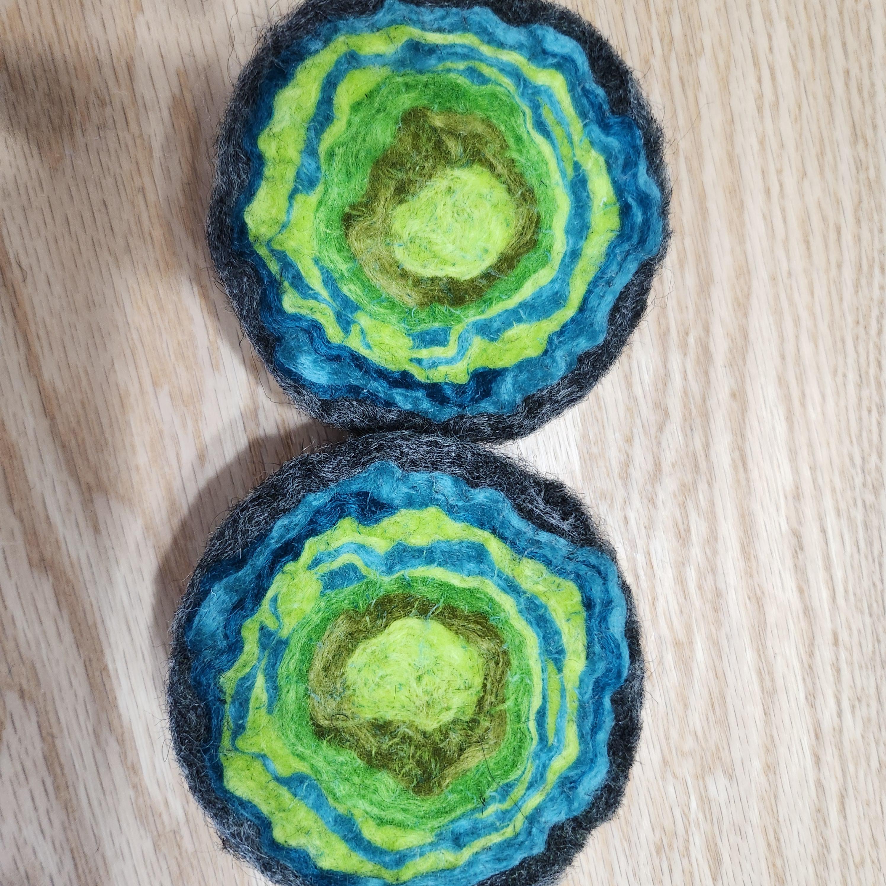 Wool geode pincushion, hand felted merino and Icelandic in aqua green, gemstone pin cushion, handmade by me in Arkansas