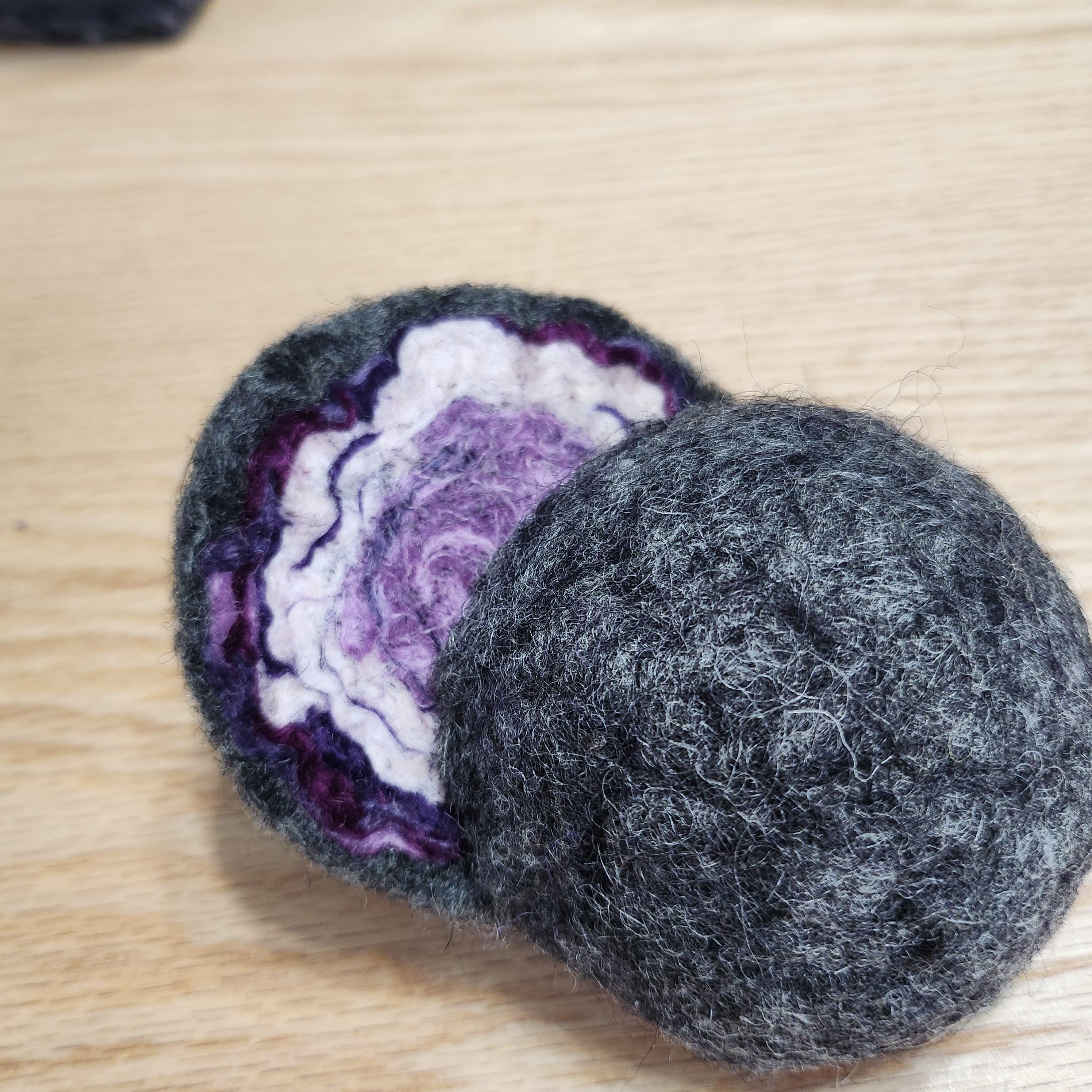 Wool geode pincushion, hand felted merino and Icelandic in purples, amethyst gemstone pin cushion, handmade by me in Arkansas