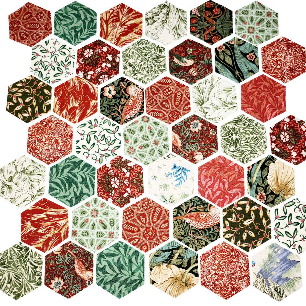 Morris & Co Hexies for English Paper Piecing: Cotswold 1-inch Hexagons + Paper Templates 42Pcs Christmas EPP