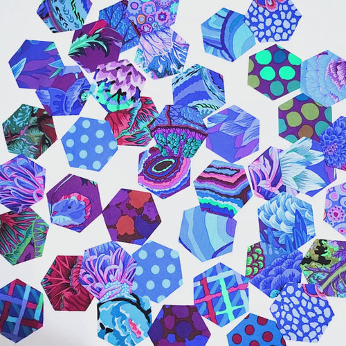 English Paper Piecing kit Kaffe Fassett Classics Royal hexies: 42 Precut 1-inch Fabric Hexagons + papers for EPP