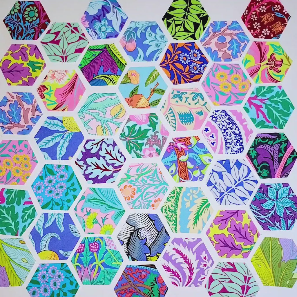EPP Kaffe x Morris hexies:  1 inch fabric hexagons and papers 42 pcs