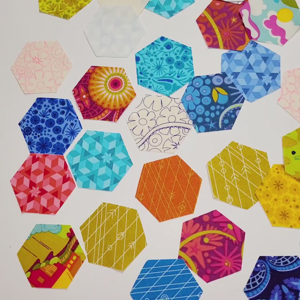 EPP Kit Alison Glass Diving Board Hexies: 42 Precut 1 inch hexagons + Paper Templates