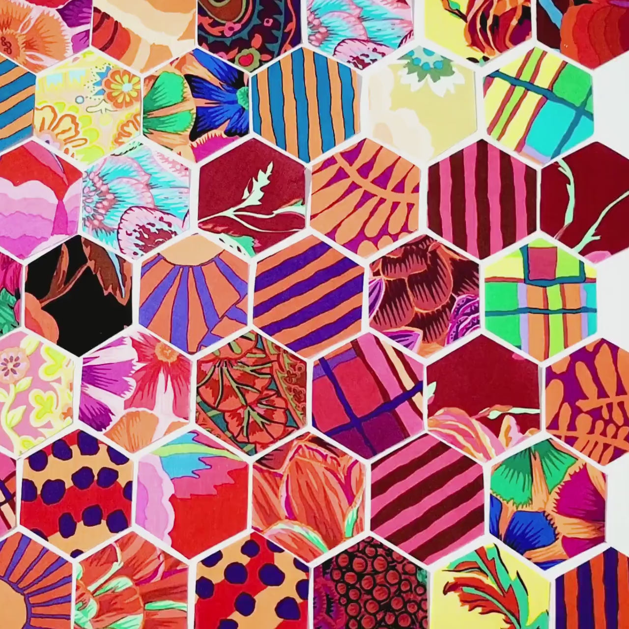 EPP Kit Kaffe Fassett Warm Fabric Hexies 42 precut 1 inch fabric hexagons + papers