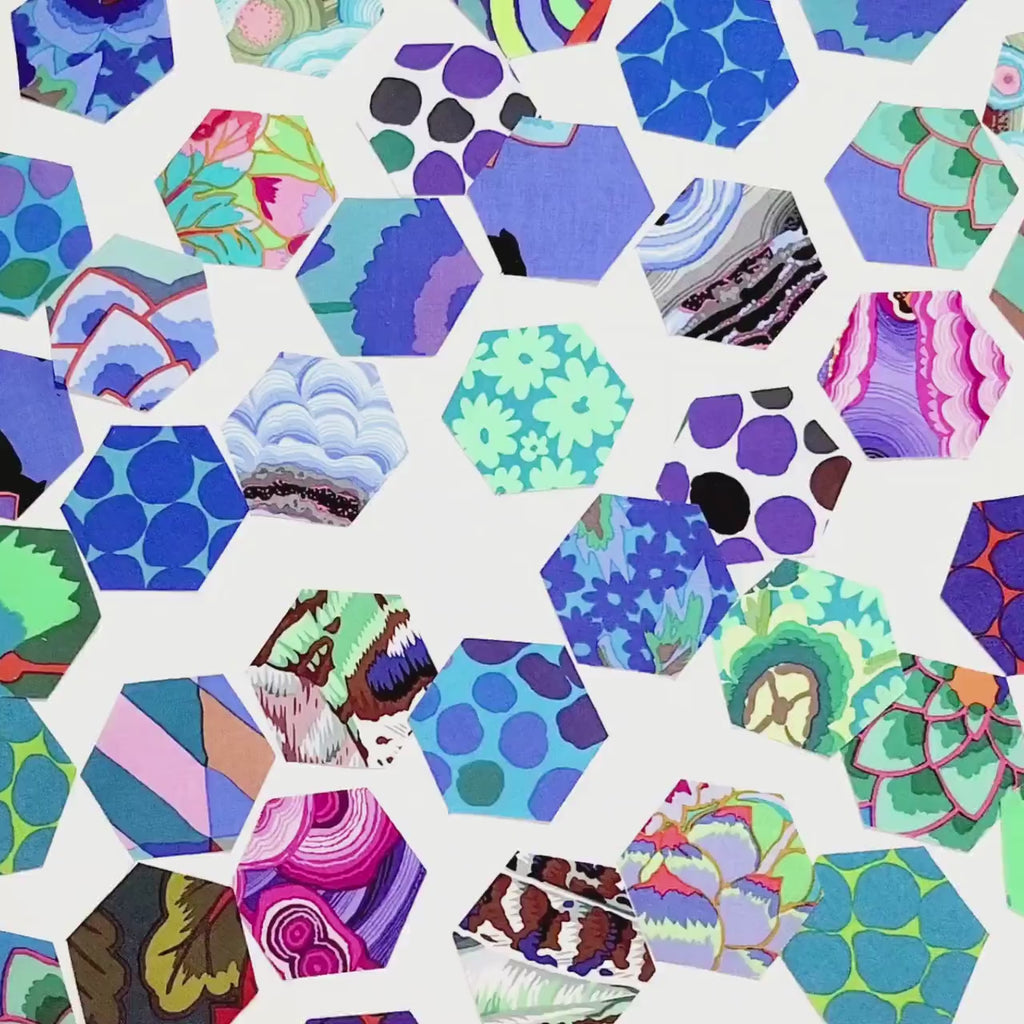 EPP Kit Kaffe Fassett Neptune Fabric Hexies: 42 Precut 1 inch hexagons + papers