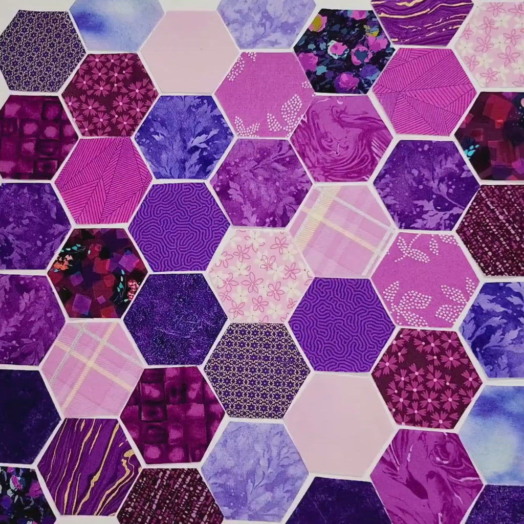 EPP Kit Purple Medley 1 inch Fabric Hexagons and Paper Templates 42 pcs