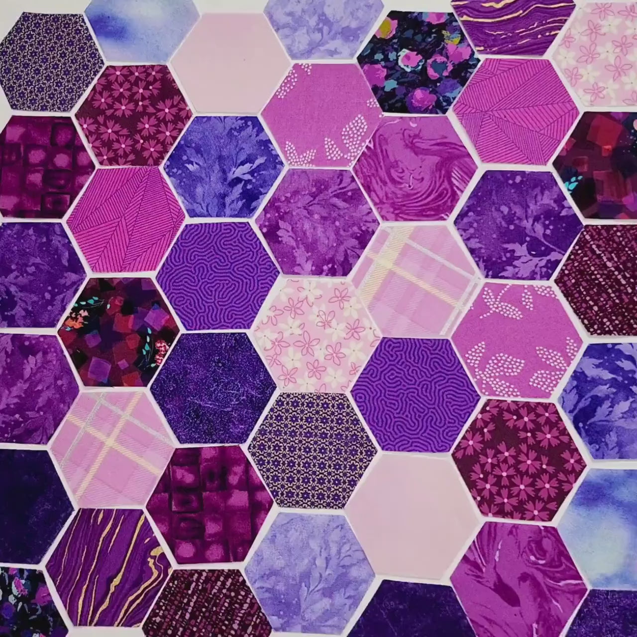 EPP Kit Purple Medley 1 inch Fabric Hexagons and Paper Templates 42 pcs
