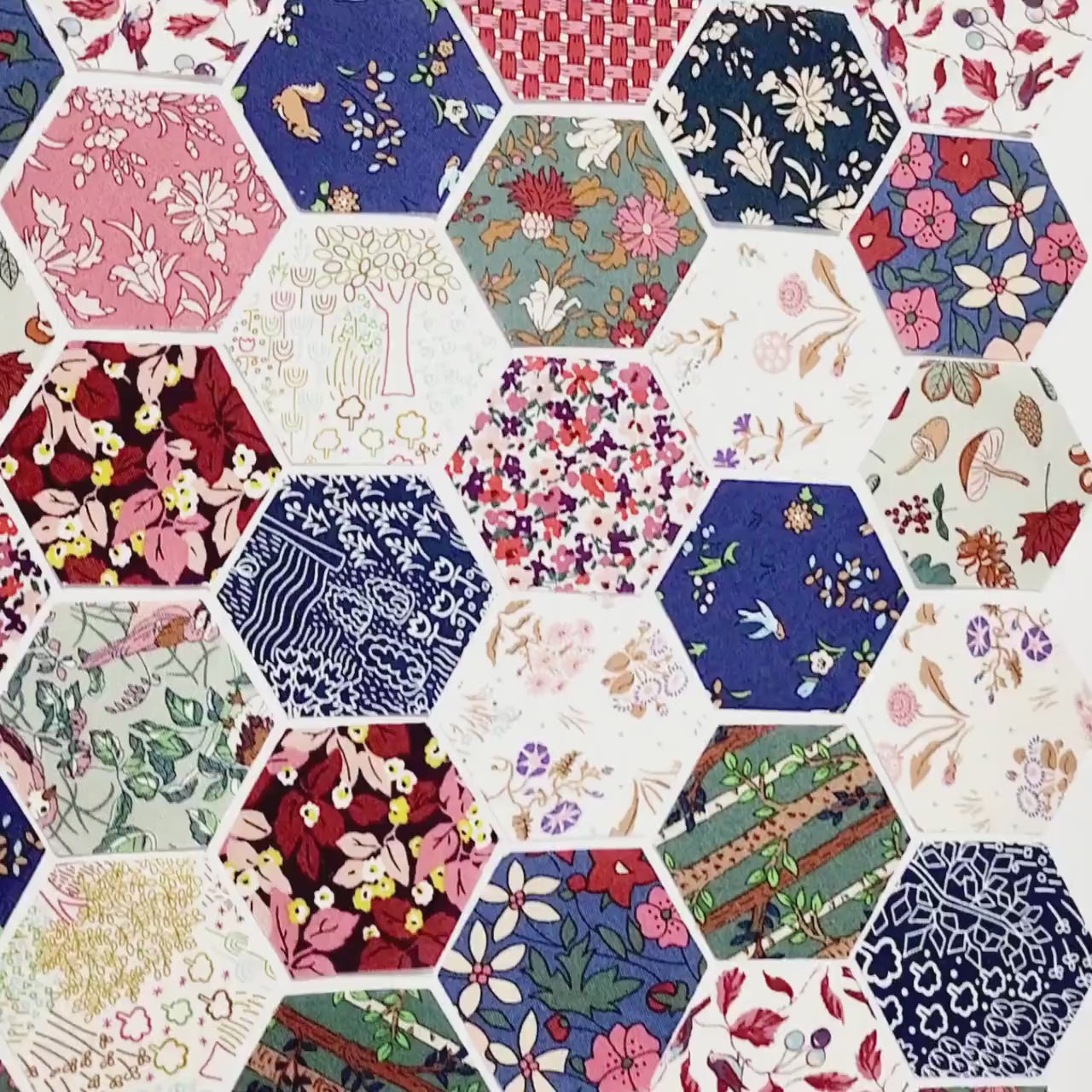 EPP Kit Liberty Fabrics Hexies: Woodland Walk Autumn Berries, 42 Precut 1-inch Hexagons + Papers