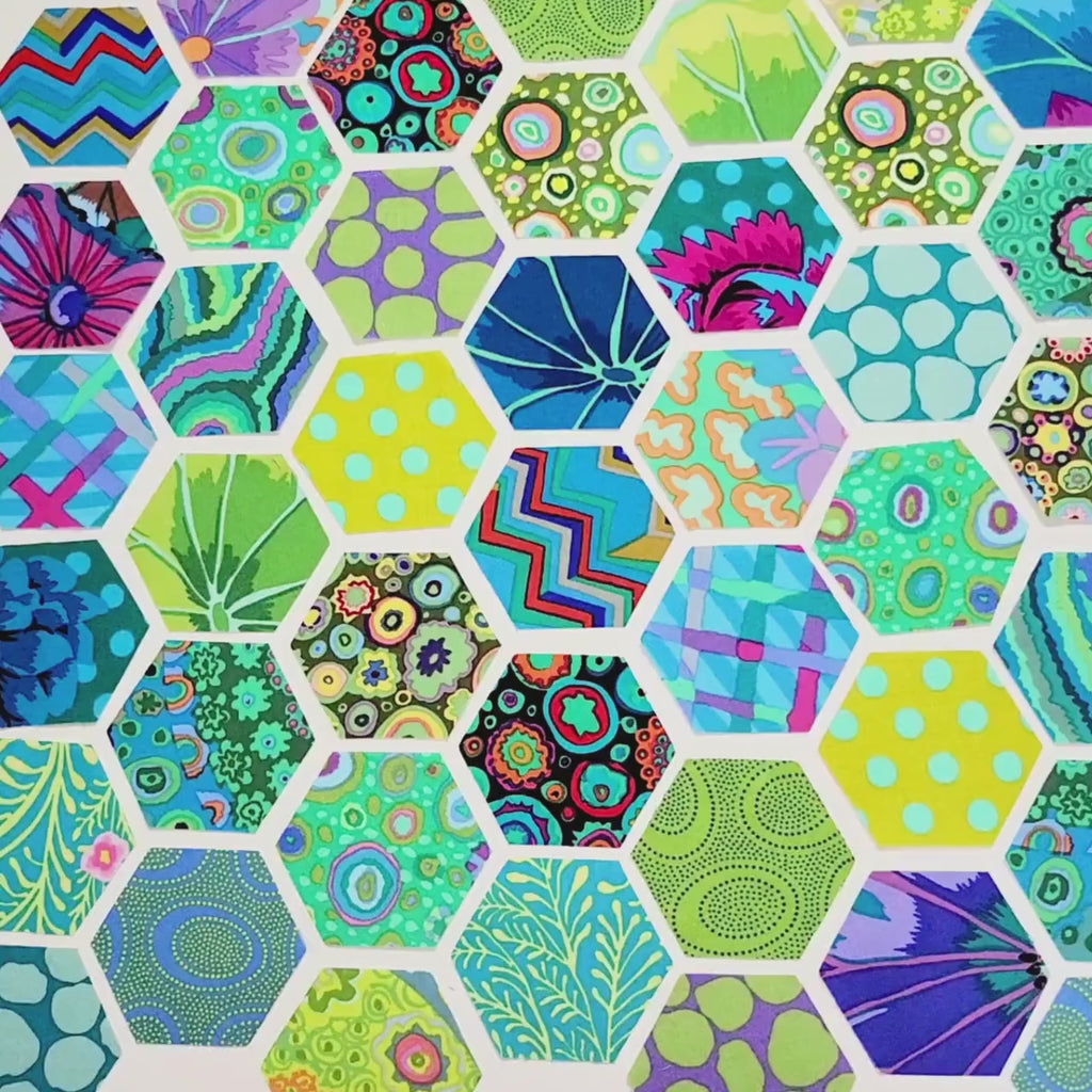 EPP Kaffe Fassett Hexies Island: 1-inch Precut Fabric hexagons + Paper Templates, 42 pcs