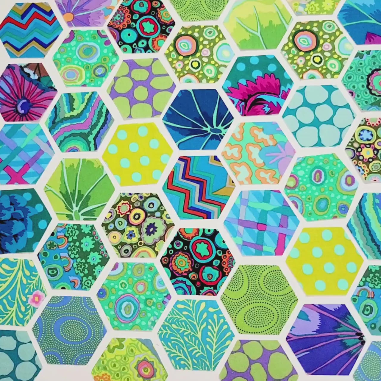 EPP Kaffe Fassett Hexies Island: 1-inch Precut Fabric hexagons + Paper Templates, 42 pcs