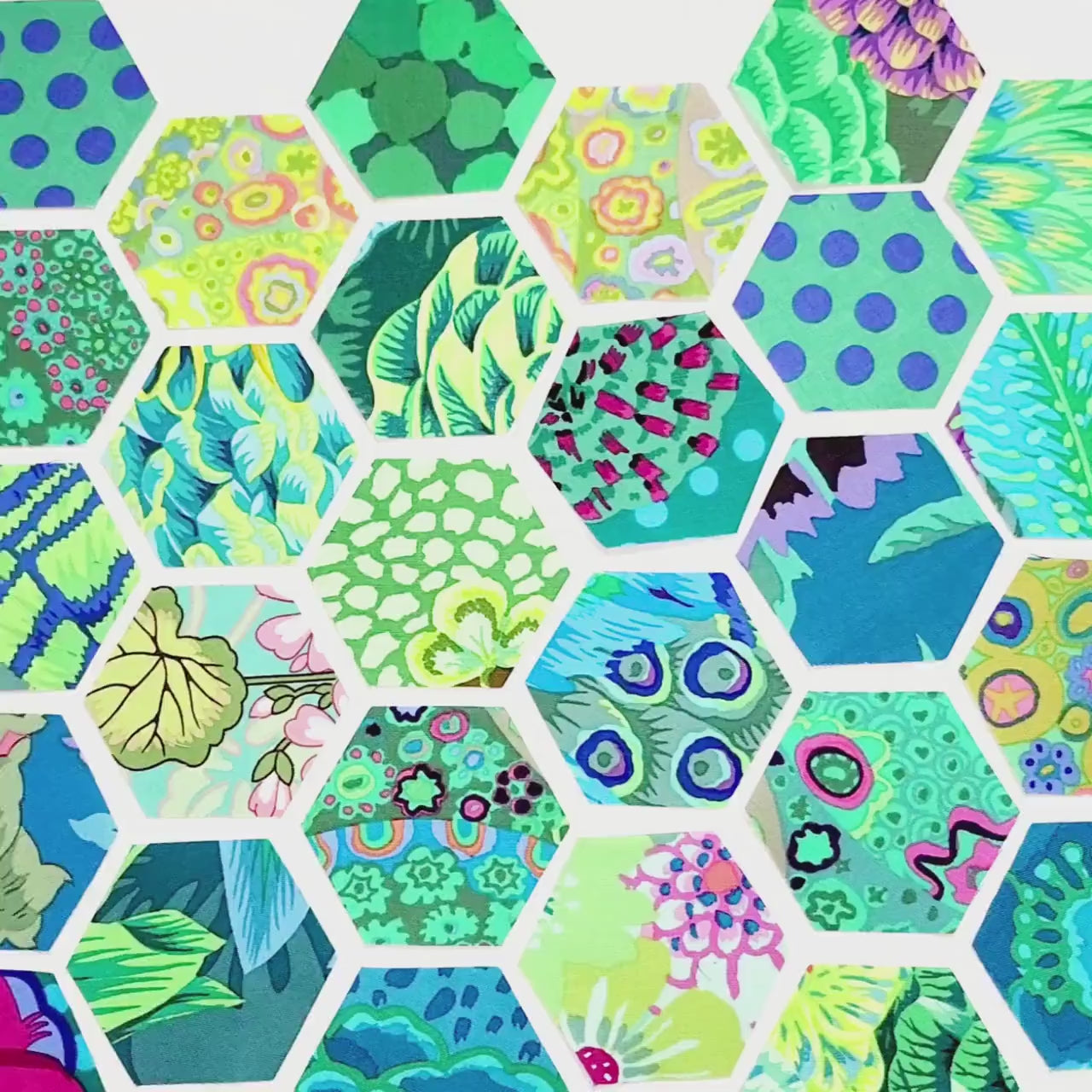 EPP Kaffe Fassett Tidal hexies:  1 inch fabric hexagons and papers 42 pcs