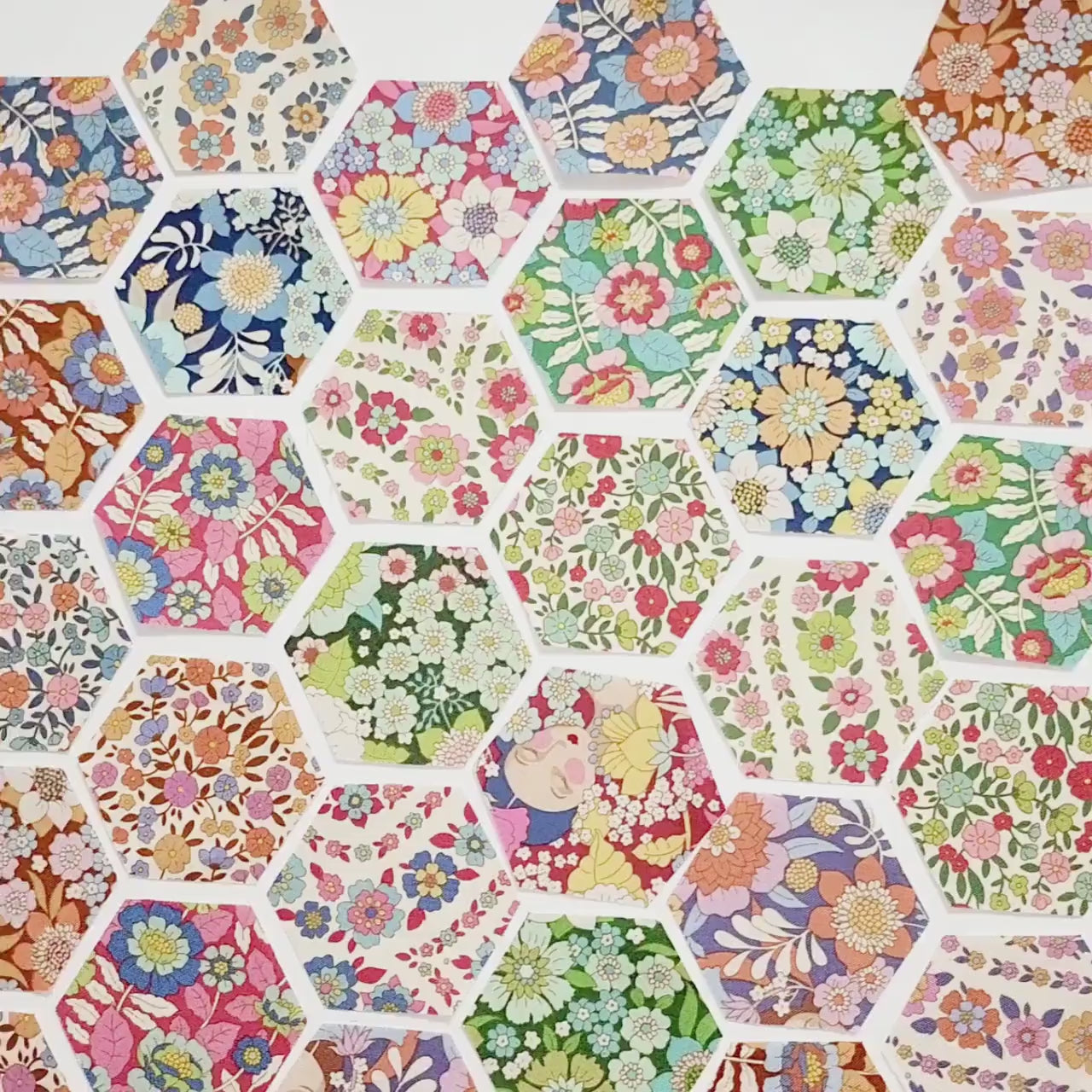 EPP Tilda Wallflower hexies:  1 inch fabric hexagons and papers 42 pcs