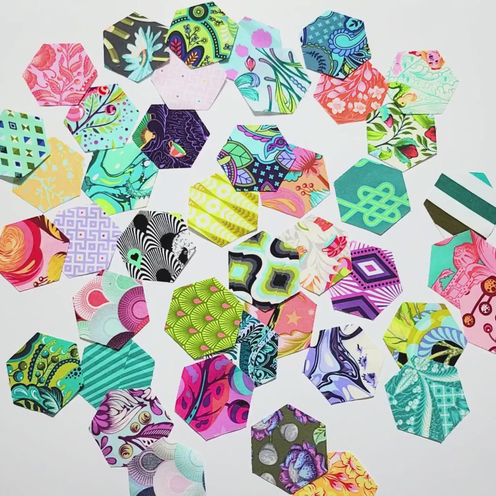 EPP Kit Tula Pink Fabric Hexies - 1 Inch Precut hexagons and papers (Mix 2)