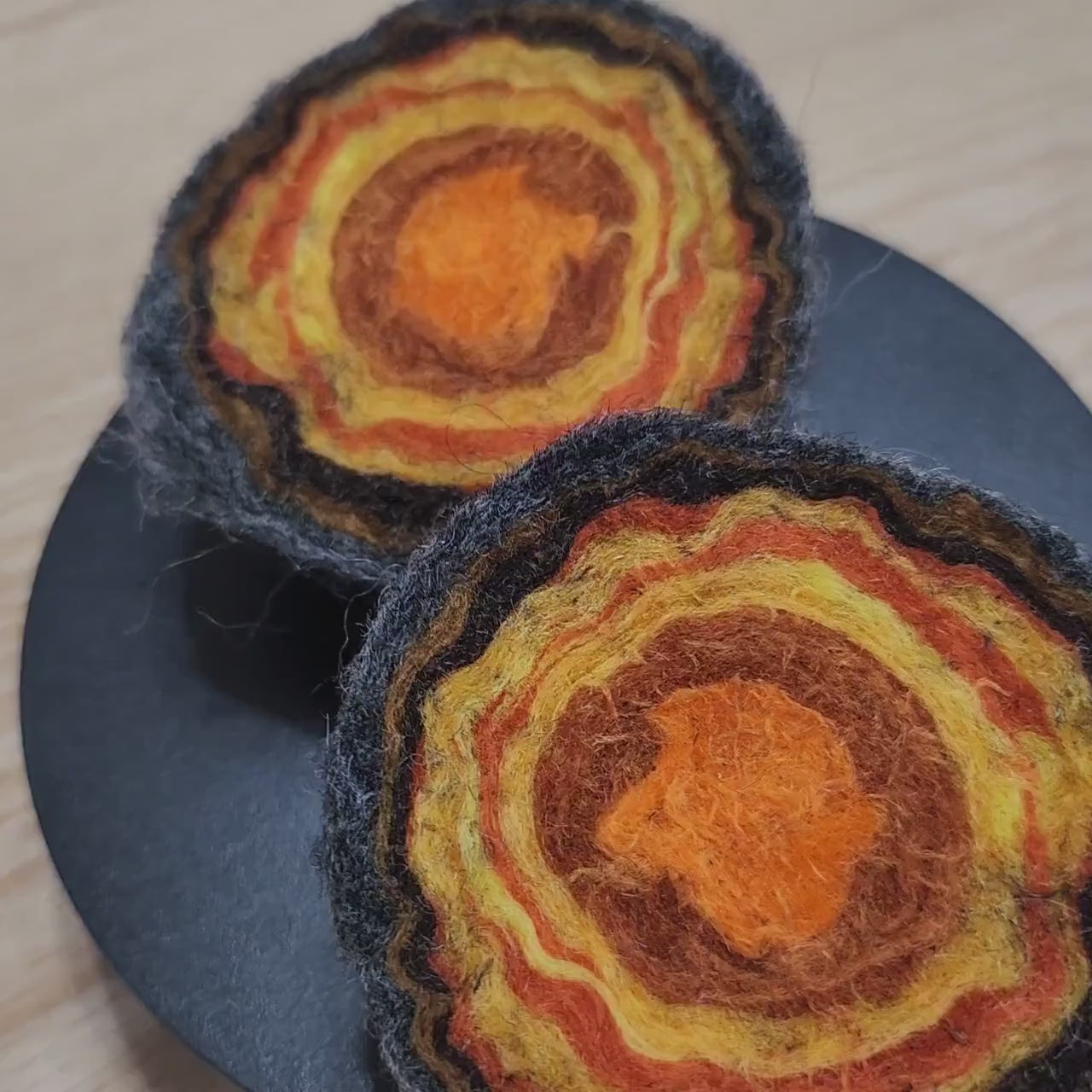 Wool geode pincushion, hand felted merino and Icelandic in orange yellow,  citrine gemstone pin cushion, handmade by me in Arkansas