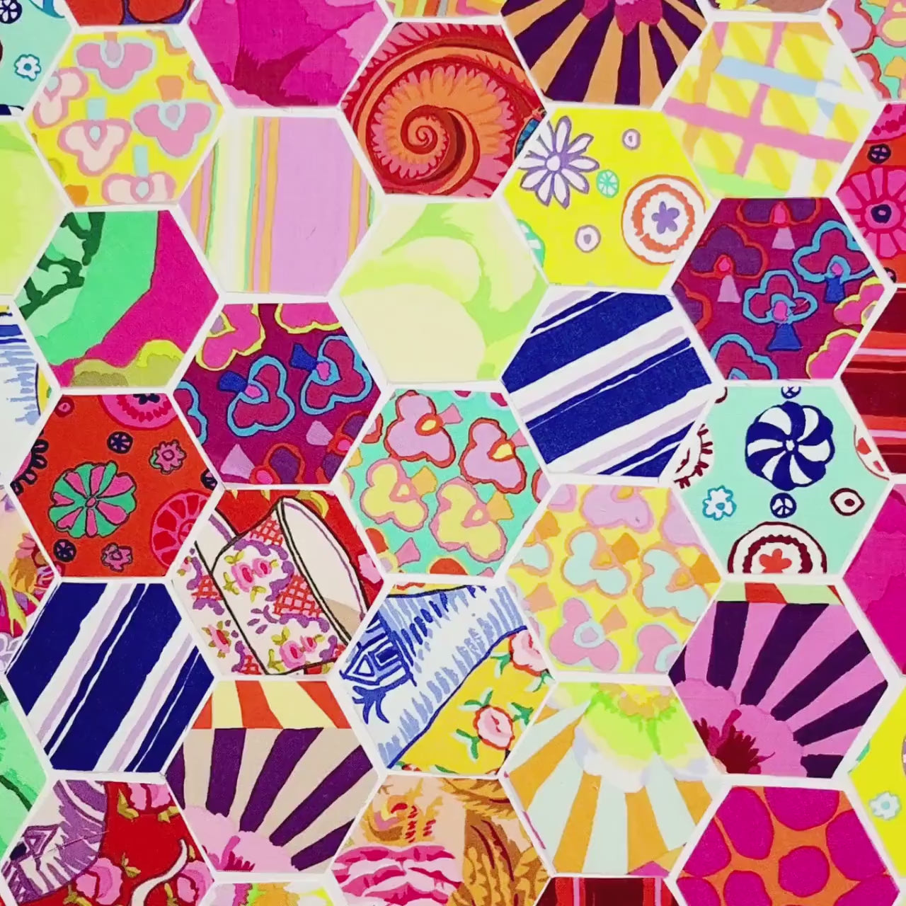 EPP Kit Kaffe Fassett Sunrise Hexies: 42 Precut 1-inch Fabric Hexagons & Paper Templates