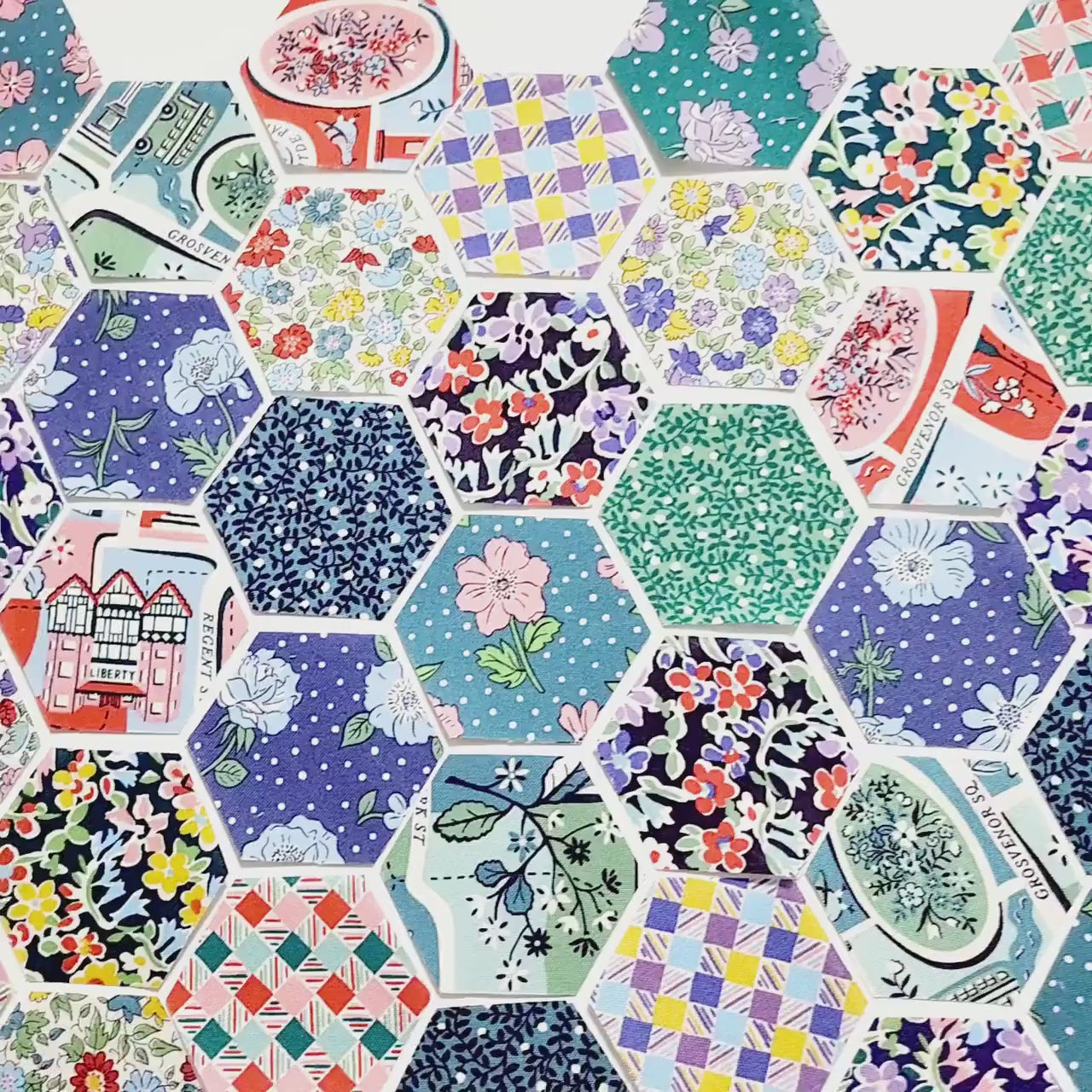 EPP Kit Liberty Fabrics Hexies: London Bouquet 42 precut 1-inch hexagons + paper templates