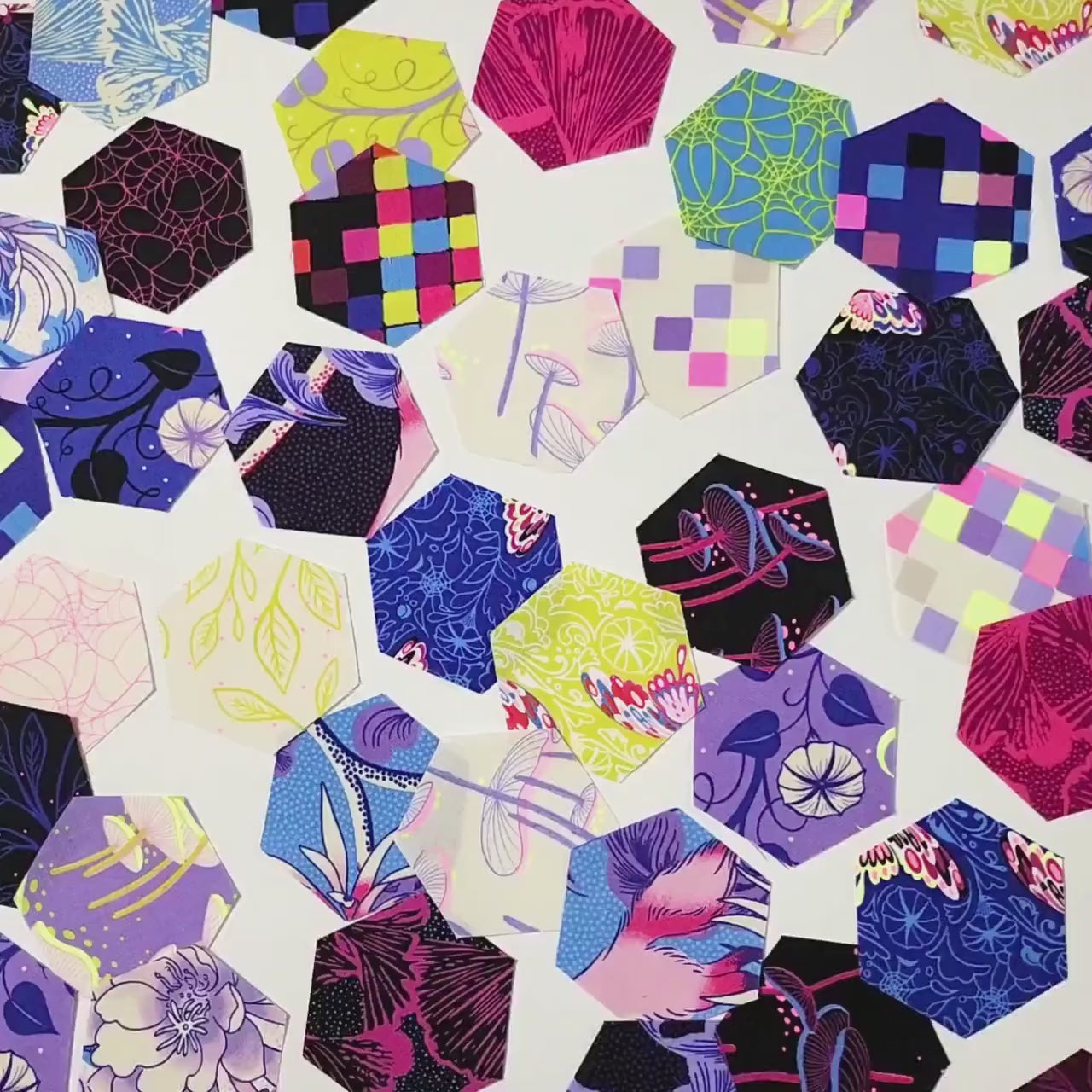 EPP Ruby Star Society Glow Garden Hexies: 1-inch fabric hexagons & Papers  42 pcs