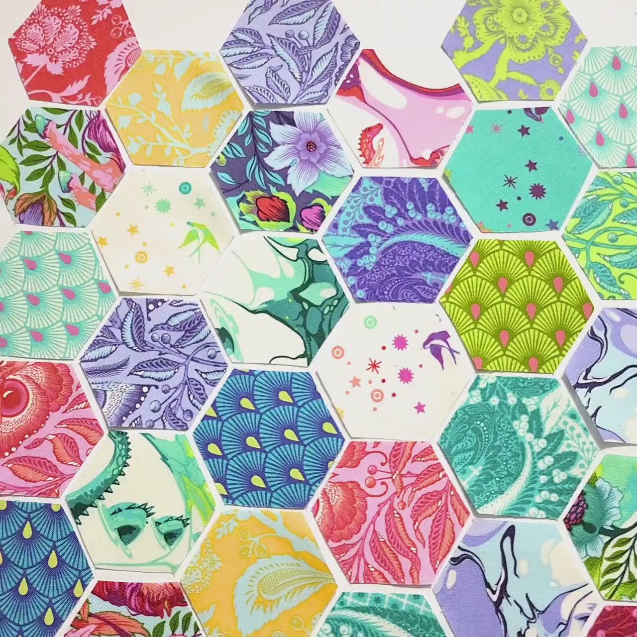 EPP Kit Tula Pink Pinkerville Hexies: 42 Precut 1 inch Fabric Hexagons + Paper Templates