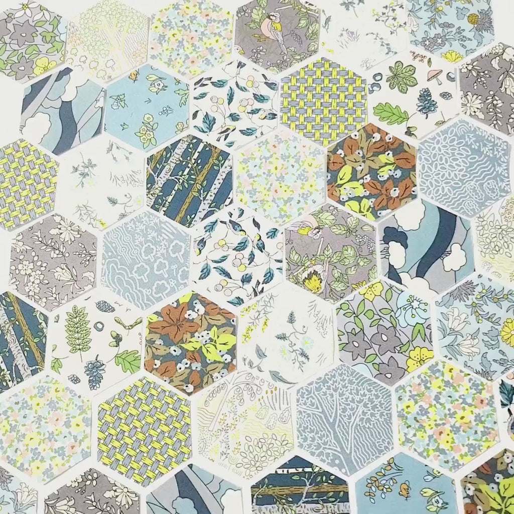 Liberty Fabrics Hexies Kit: Woodland Walk Misty Morning, 42 Precut 1-inch Hexagons