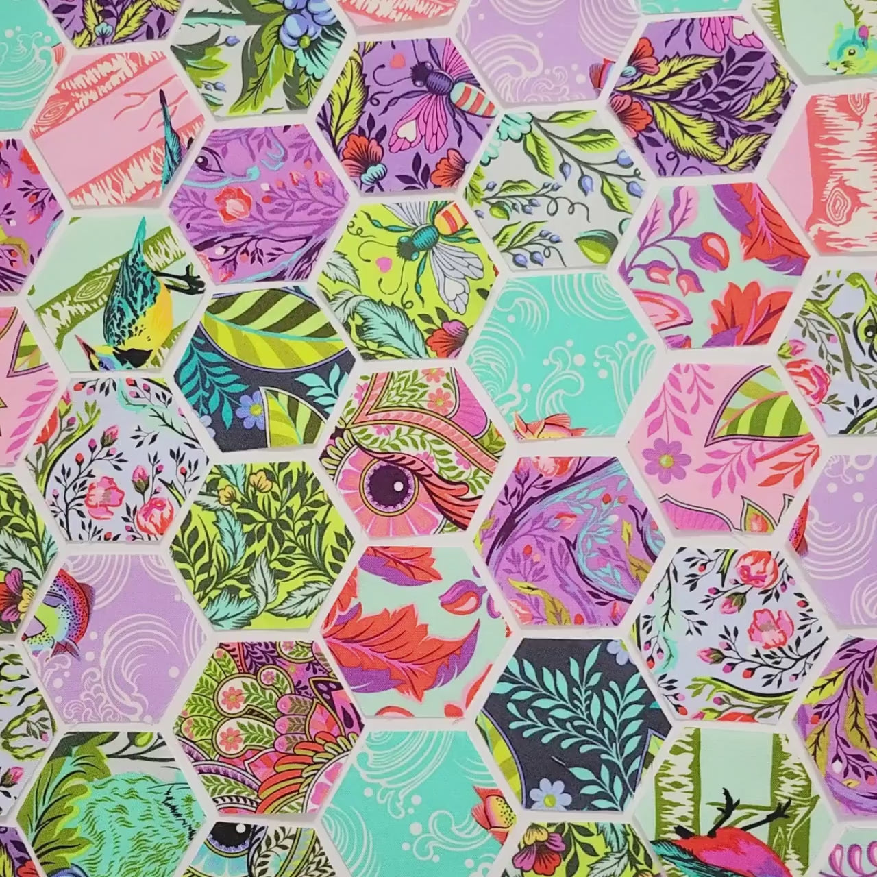 Tula Pink Full Moon Forest II Hexies: 42 Fabric Hexagons, 1-inch + Paper Templates