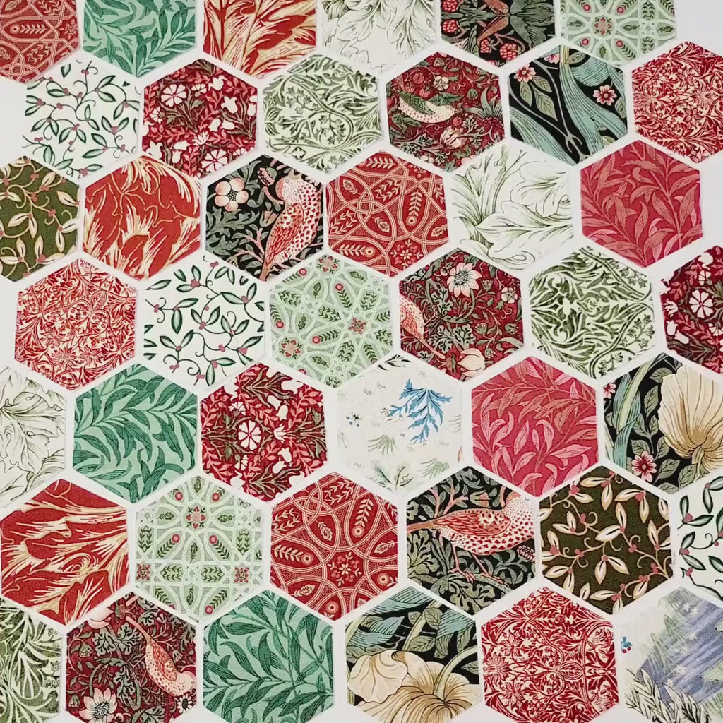 Morris & Co Hexies for English Paper Piecing: Cotswold 1-inch Hexagons + Paper Templates 42Pcs Christmas Holiday EPP